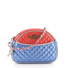 Gucci Trapuntata Camera Shoulder Bag Quilted Laminated Leather Mini Blue 95258117 at Rebag