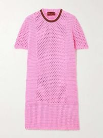 Gucci Webbing trimmed open knit cotton blend mini dress at Net a Porter