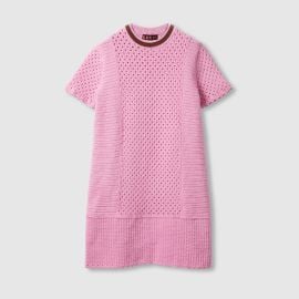 Gucci Webbing trimmed open knit cotton blend mini dress at Gucci