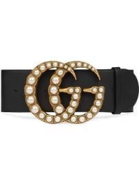 Gucci Wide Leather Belt With Pearl Double G - Farfetch at Farfetch