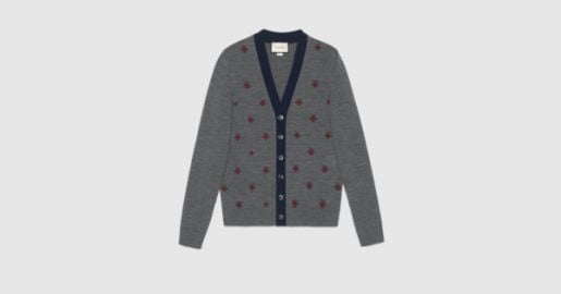 Wool cardigan with bees and stars at Gucci