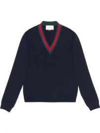 Gucci Wool v-neck Sweater With Web - Farfetch at Farfetch