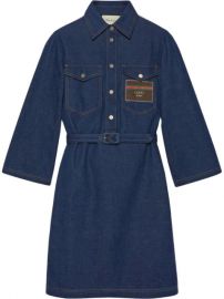 Gucci logo-patch Belted Denim Dress - Farfetch at Farfetch