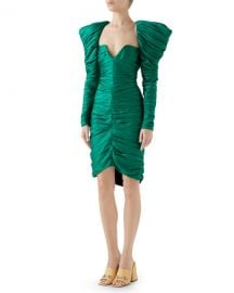 GucciLong-Sleeve Gathered Hammered Matte Satin Cocktail Dress at Neiman Marcus