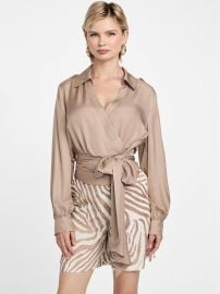 Guess Dorian Wrap Blouse in Beige at Guess