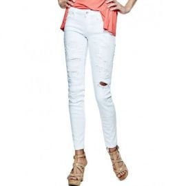 Guess Power Skinny Jeans in White Destroy Wash at Guess