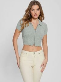 Guess Two Way Zip Kora Knit Top in malibu sage at Guess