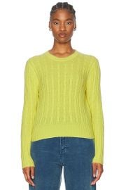 Guest In Residence Cable Shrunken Cashmere Crew Sweater in Lemon FWRD at FWRD