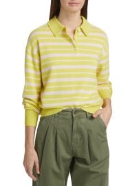 Guest In Residence Collegiate Stripe Cashmere Polo Sweater at Saks Fifth Avenue