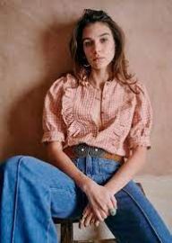 Guillemette Shirt in Pink Check at Sezane