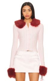 Guizio Heart Knit Cardigan In Baby Pink at Revolve