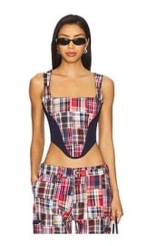 Guizio Mina Patchwork Corset In Blue Multi at Revolve
