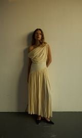 Gwen Off Shoulder Drape Dress in Cream Abadia at Abadia