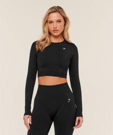 Gymshark Everyday Seamless Long Sleeve Crop Top - Black Gymshark at Gymshark