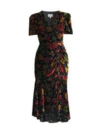 Gynn Ruched Velvet Floral Burnout Midi Dress by Milly at Saks Fifth Avenue