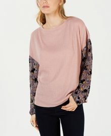 Gypsies   Moondust Juniors  Printed-Sleeve Waffle-Knit Top Juniors -  Tops - Macy s at Macys