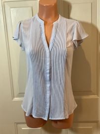 H&M, Size 6, Soft Blue Blouse, w/Gentle Ruffle Cap Sleeve & Mini Pleated Front. at eBay