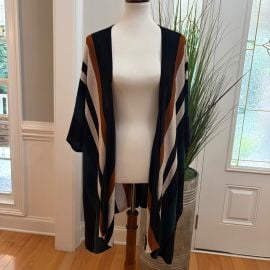 H&M Womens XS / S Open Front Oversized Cardigan Black Rust Green Batwing Sleeve at eBay