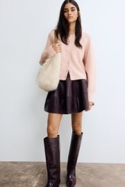 H M Cable Knit Cardigan in Light coral pink at H&M