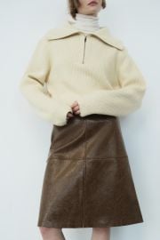 H M Coated Skirt in Dark taupe at H&M