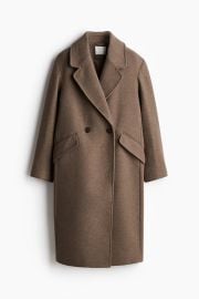 H M Double Breasted Coat in Dark Beige at H&M