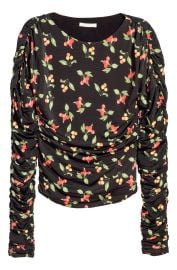 H M Draped Jersey Top in Black Floral at H&M