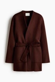 H M Handmade Wool Blend Coat in Dark rust brown at H&M
