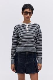 H M Oversized Polo Jumper in Grey marl Striped at H&M
