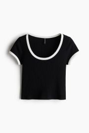 H M Picot Trimmed Ribbed T Shirt at H&M