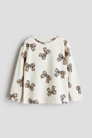 H M Printed Jersey Top in Cream Bows at H&M