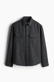 H M Regular Fit Felted Overshirt in Gray Pinstripe at H&M