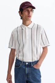H M Regular Fit Pointelle Knit Polo Shirt at H&M