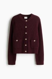 H M Rib Knit Cardigan in Burgundy at H&M