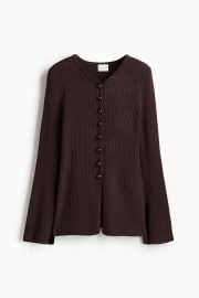 H M Rib knit Cardigan in Dark Brown at H&M