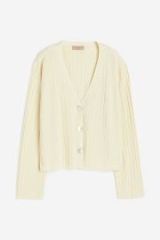 H M Rib knit Cardigan in Light Beige at H&M