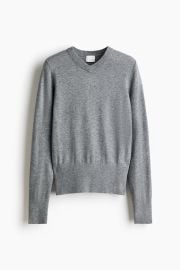 H M V Neck Sweater in Grey Melange at H&M