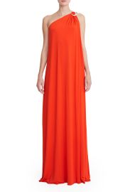 HALSTON Elyce One-Shoulder Jersey Gown in Vermillion  at Nordstrom