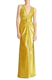 HALSTON Georgia Sequin Twist Gown in Citron Size 14 at Nordstrom