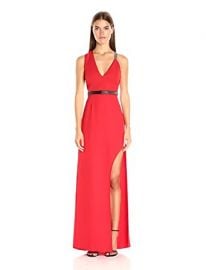 HALSTON HERITAGE Women s Sleeveless V Neck Gown with Multi Chain Strap at Amazon