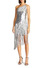 HALSTON Tonya Sequin Fringe One-Shoulder Cocktail Dress at Nordstrom