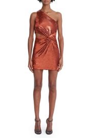 HALSTON Val Sequin Cutout One-Shoulder Cocktail Minidress in Orangeade Size 16 at Nordstrom