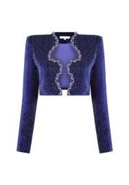 HAND-MADE CRYSTAL EMBELLISHED SILK VELVET CROP JACKET Raisa Vanessa at Raisa Vanessa