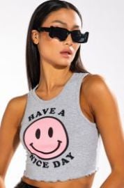 HAVE A NICE DAY CROPPED RIB TANK in heather grey at Akira