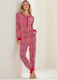 HENLEY PJ ONESIE in Festive Flannel VENUS at Venus