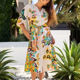 HENRIETTA dress Peacock Natural at Lesley Evers
