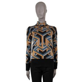 HERMES black yellow blue silk CARRE CUBE Turtleneck Sweater 40 M For Sale at 1stDibs at 1st Dibs