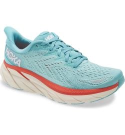 HOKA ONE ONE Clifton 8 Running Shoe in Black/White Size 6 at Nordstrom