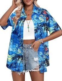 HOTOUCH Womens Hawaiian Shirts Button Up Casual Floral Tropical Shirt Summer Beach Shirt Cool Short Sleeve Blouse Tops at Womens Clothing store at Amazon