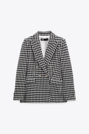 HOUNDSTOOTH DOUBLE-BREASTED BLAZER - Ecru  Blue   Turkey at Zara