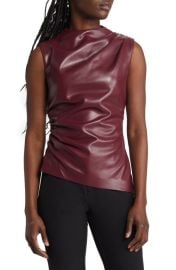 HOUSE OF CB Allegra Asymmetric Faux Leather Gathered Top at Nordstrom